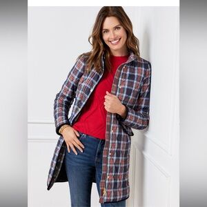 NWOT Talbots LONG QUILTED JACKET - PLAID size medium